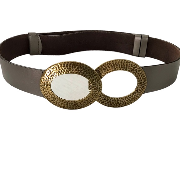 CHICOS Adjustable Belt Genuine Leather Taupe with Bronze Buckle 26-41 inches - Picture 5 of 15